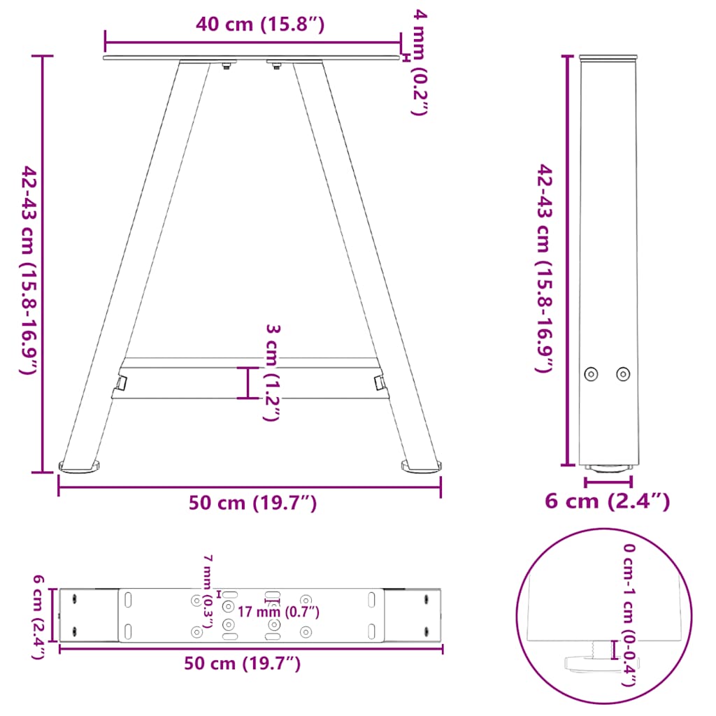 Coffee Table Legs A-Shaped 2 pcs Anthracite 50x(42-43) cm Steel