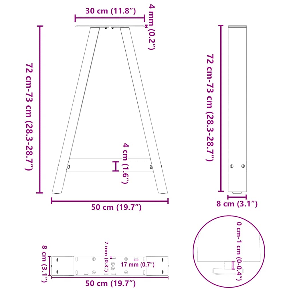 Dining Table Legs A-Shaped 2 pcs White 50x(72-73) cm Steel