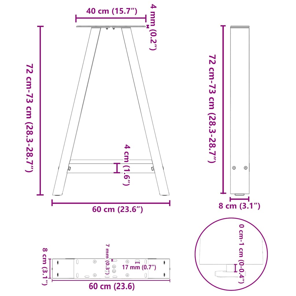 Dining Table Legs A-Shaped 2 pcs White 60x(72-73) cm Steel