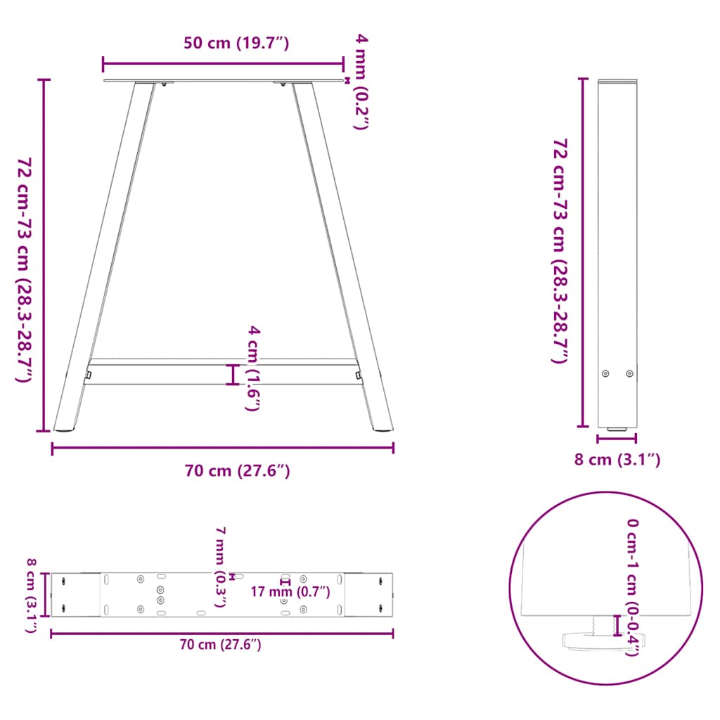 Dining Table Legs A-Shaped 2 pcs Black 70x(72-73) cm Steel