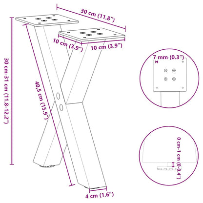 Coffee Table Legs X-Shaped 2 pcs Natural Steel 30x(30-31) cm Steel