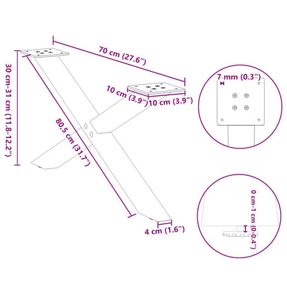 Coffee Table Legs X-Shaped 2 pcs Natural Steel 70x(30-31) cm Steel