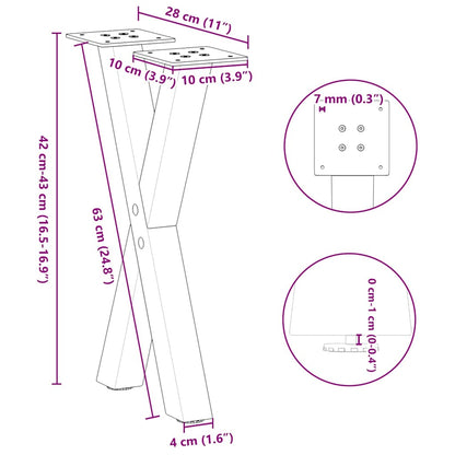 Coffee Table Legs X-Shaped 2 pcs Natural Steel 28x(42-43) cm Steel