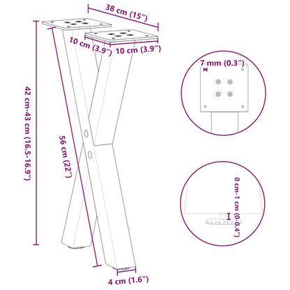 Coffee Table Legs X-Shaped 2 pcs Natural Steel 38x(42-43) cm Steel