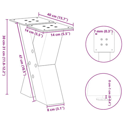 Coffee Table Legs X-Shaped 2 pcs Natural Steel 40x(30-31) cm Steel