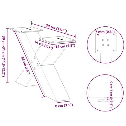 Coffee Table Legs X-Shaped 2 pcs White 50x(30-31) cm Steel
