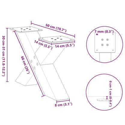 Coffee Table Legs X-Shaped 2 pcs Natural Steel 50x(30-31) cm Steel