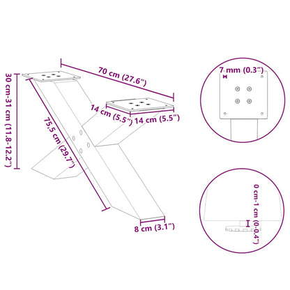 Coffee Table Legs X-Shaped 2 pcs Natural Steel 70x(30-31) cm Steel
