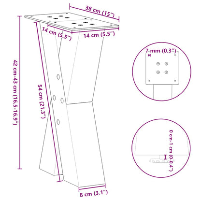 Coffee Table Legs X-Shaped 2 pcs Natural Steel 38x(42-43) cm Steel