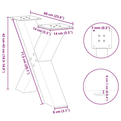 Coffee Table Legs X-Shaped 2 pcs Natural Steel 60x(42-43) cm Steel