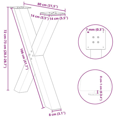 Dining Table Legs X-Shaped 2 pcs Black 80x(72-73) cm Steel