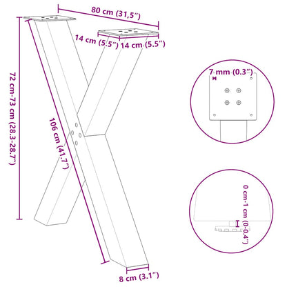 Dining Table Legs X-Shaped 3 pcs Black 80x(72-73) cm Steel