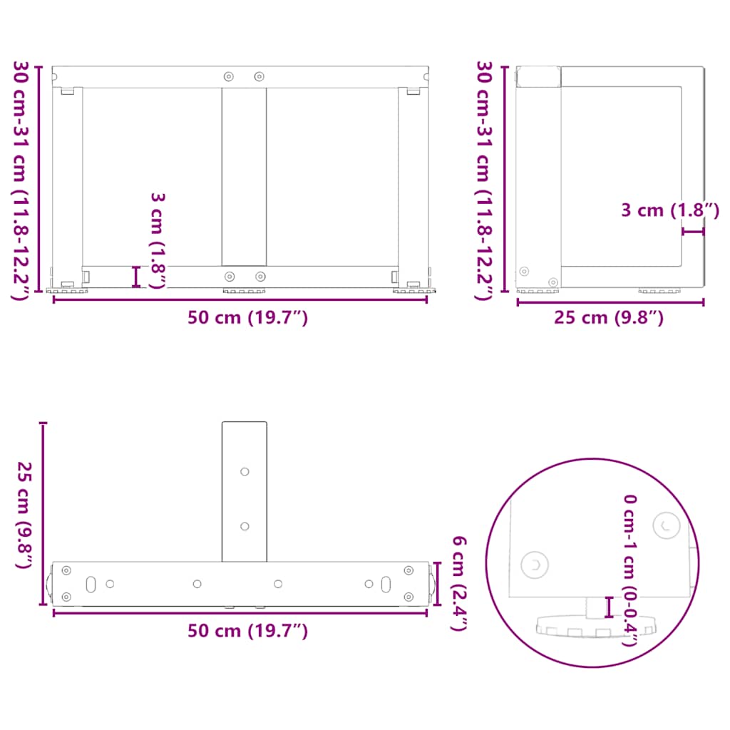 Coffee Table Legs T-Shaped 2 pcs Black 50x25x(30-31) cm Steel