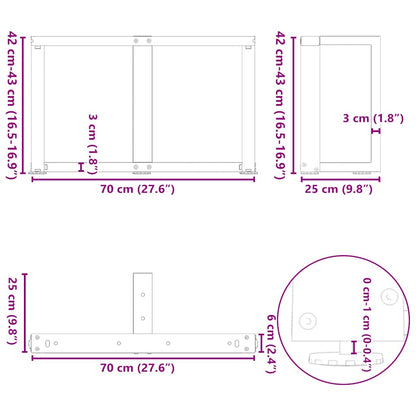 Coffee Table Legs T-Shaped 2 pcs Anthracite 70x25x(42-43) cm Steel