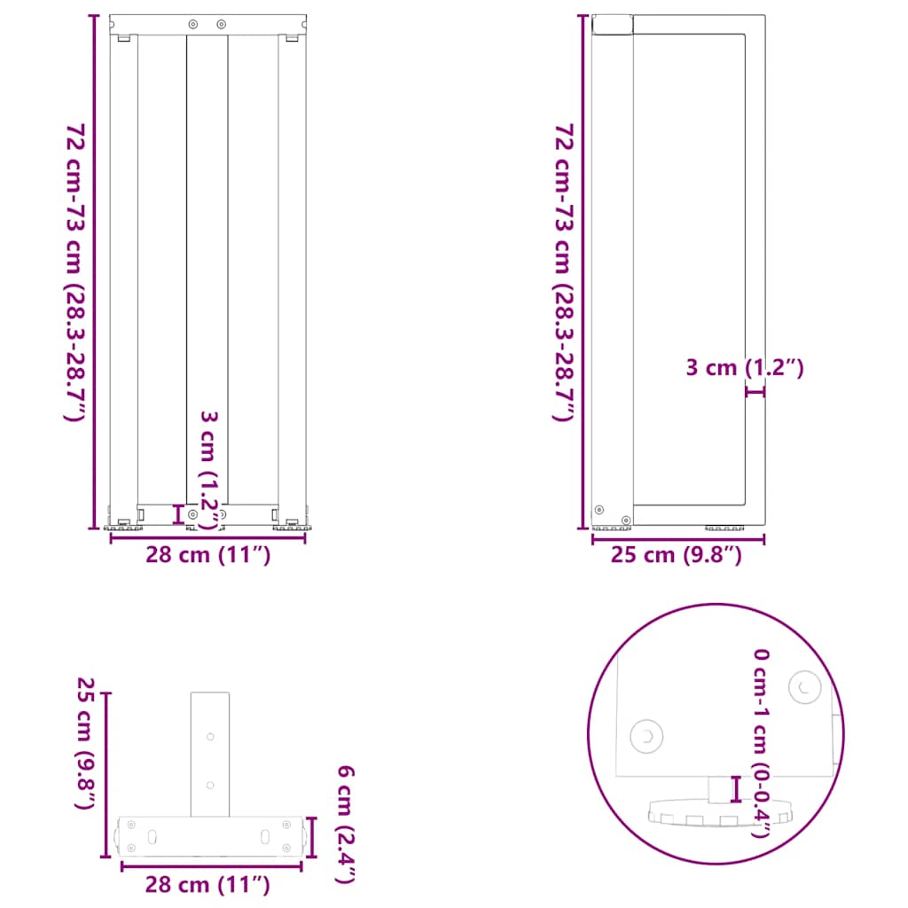 Console Table Legs T-Shaped 2 pcs Anthracite 25x28x(72-73) cm Steel