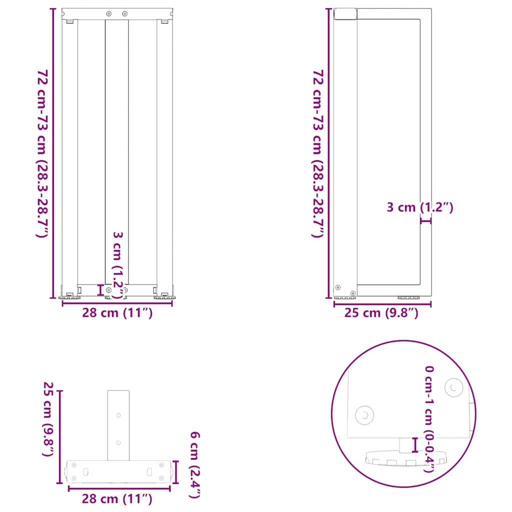 Console Table Legs T-Shaped 2 pcs Black 25x28x(72-73) cm Steel
