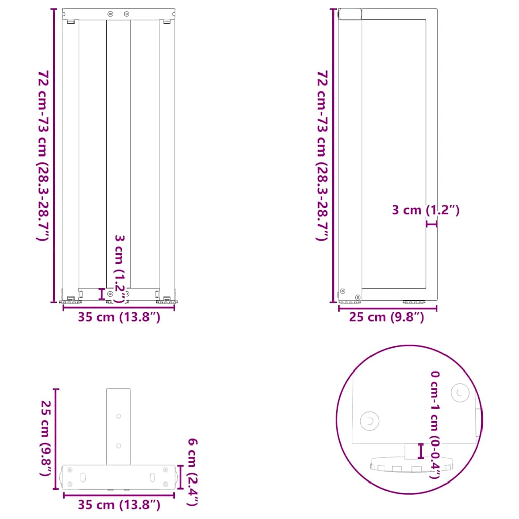 Console Table Legs T-Shaped 2 pcs White 38x25x(72-73) cm Steel