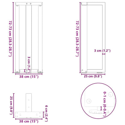 Console Table Legs T-Shaped 2 pcs Black 38x25x(72-73) cm Steel