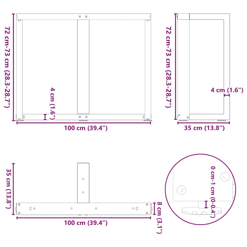 Dining Table Legs T-Shaped 2 pcs White 100x35x(72-73) cm Steel