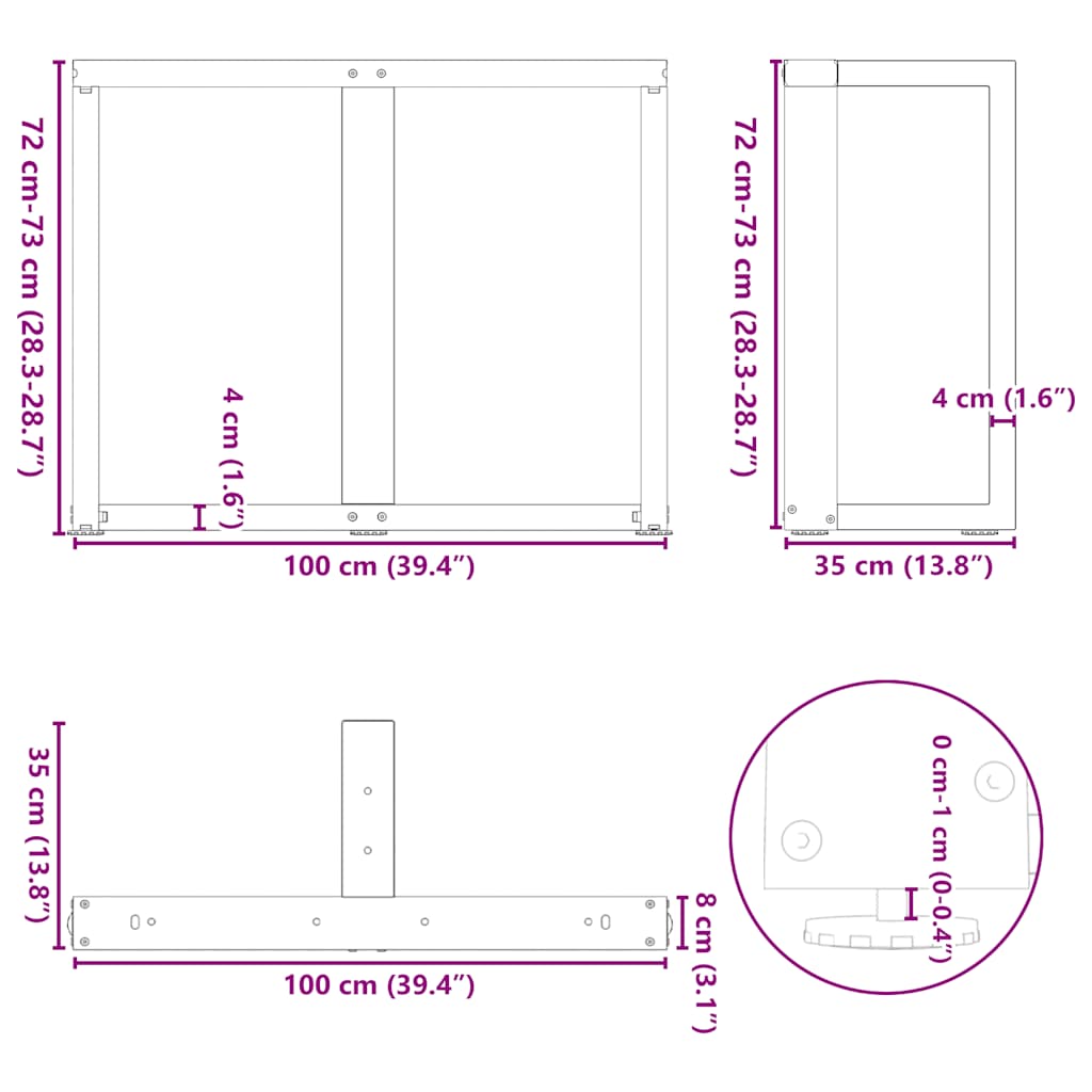 Dining Table Legs T-Shaped 2 pcs Anthracite 100x35x(72-73) cm Steel