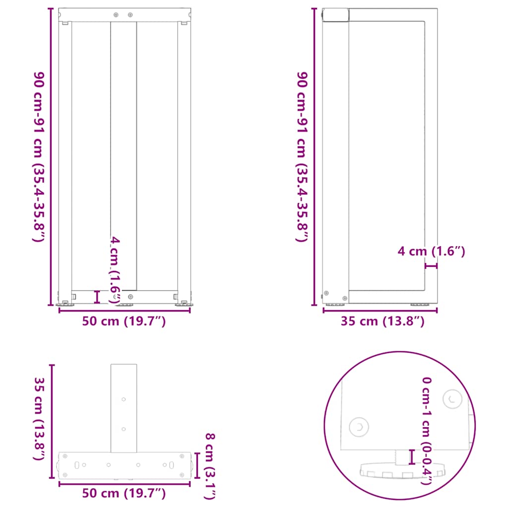 Bar Table Legs T-Shaped 2 pcs Black 50x35x(90-91) cm Steel