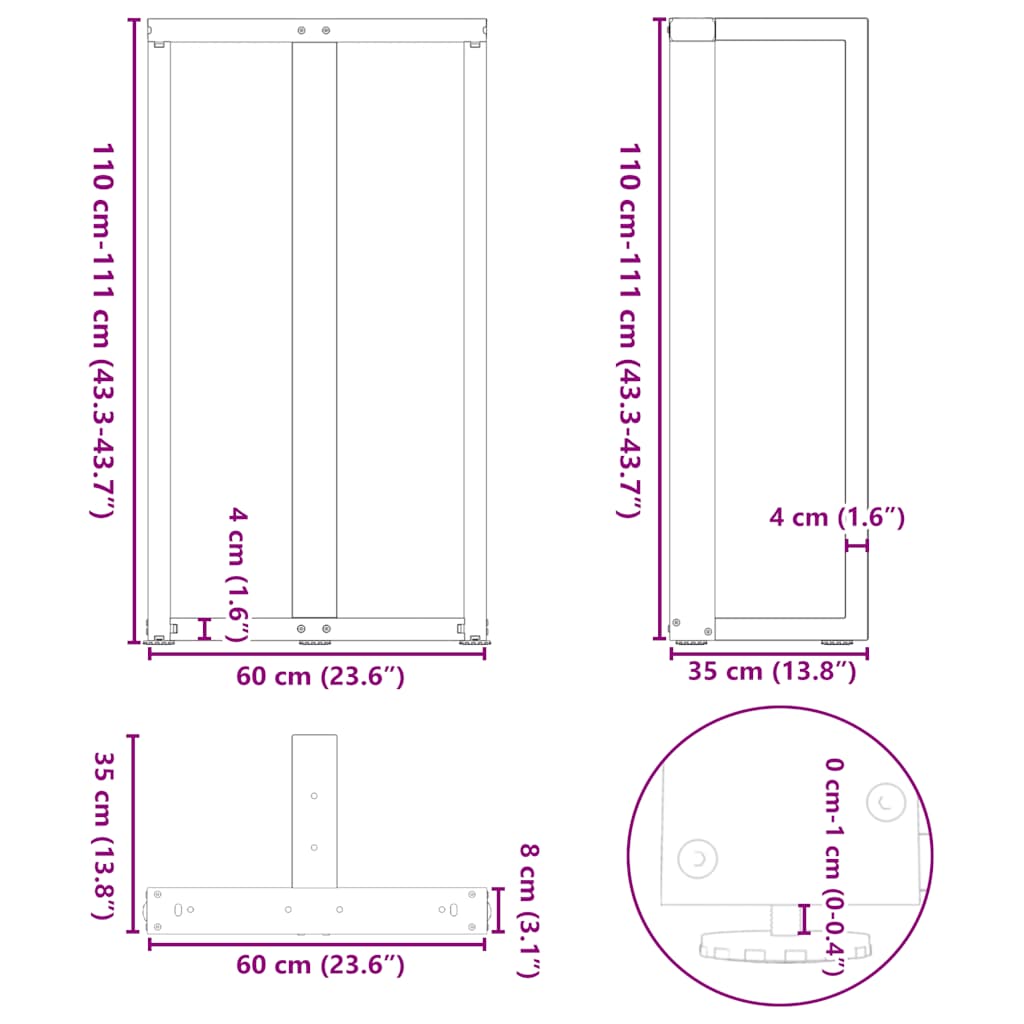 Bar Table Legs T-Shaped 2 pcs Black 60x35x(110-111) cm Steel