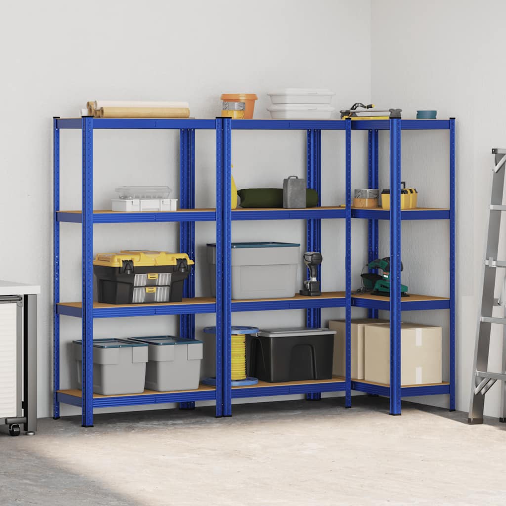 4-Layer Storage Shelves 3 pcs Blue Steel&Engineered Wood