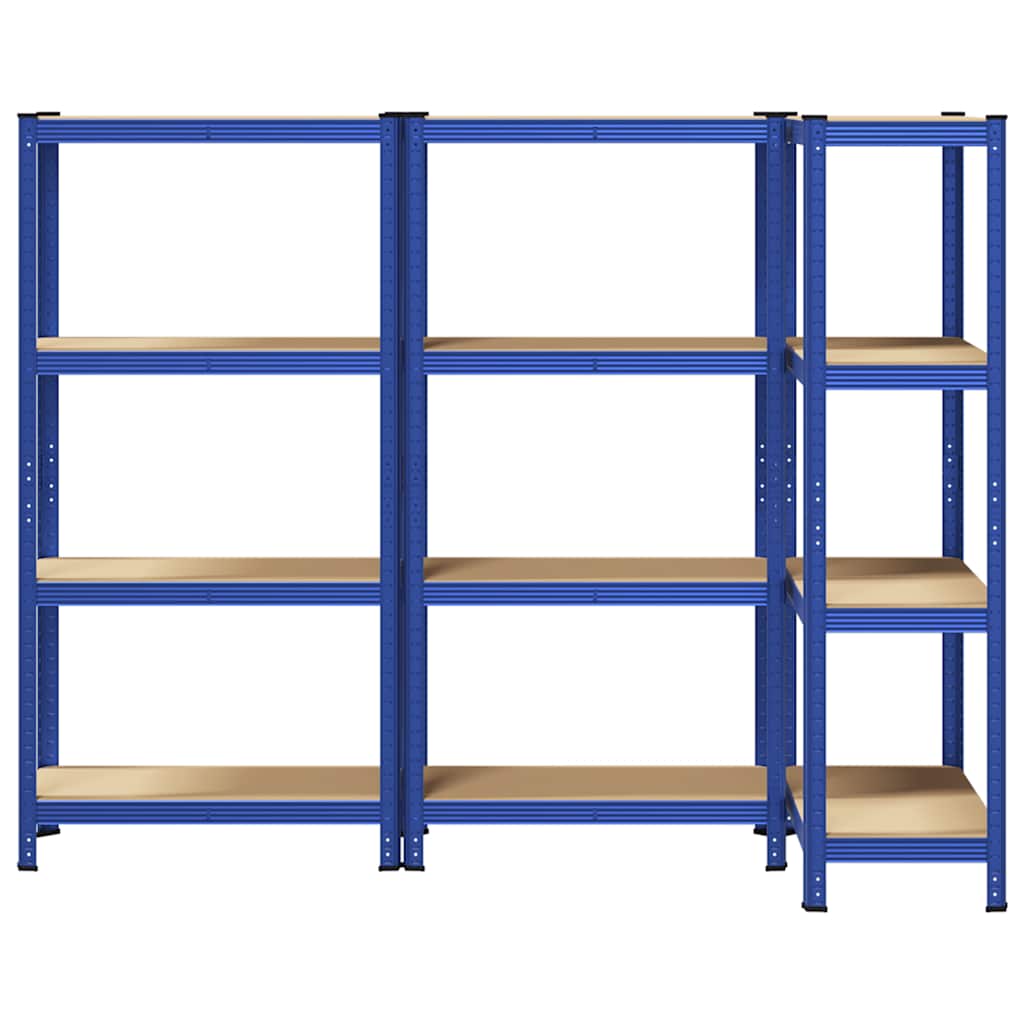 4-Layer Storage Shelves 3 pcs Blue Steel&Engineered Wood