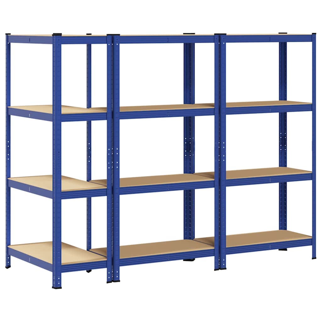 4-Layer Storage Shelves 3 pcs Blue Steel&Engineered Wood