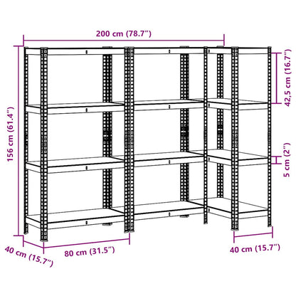 4-Layer Storage Shelves 3 pcs Blue Steel&Engineered Wood