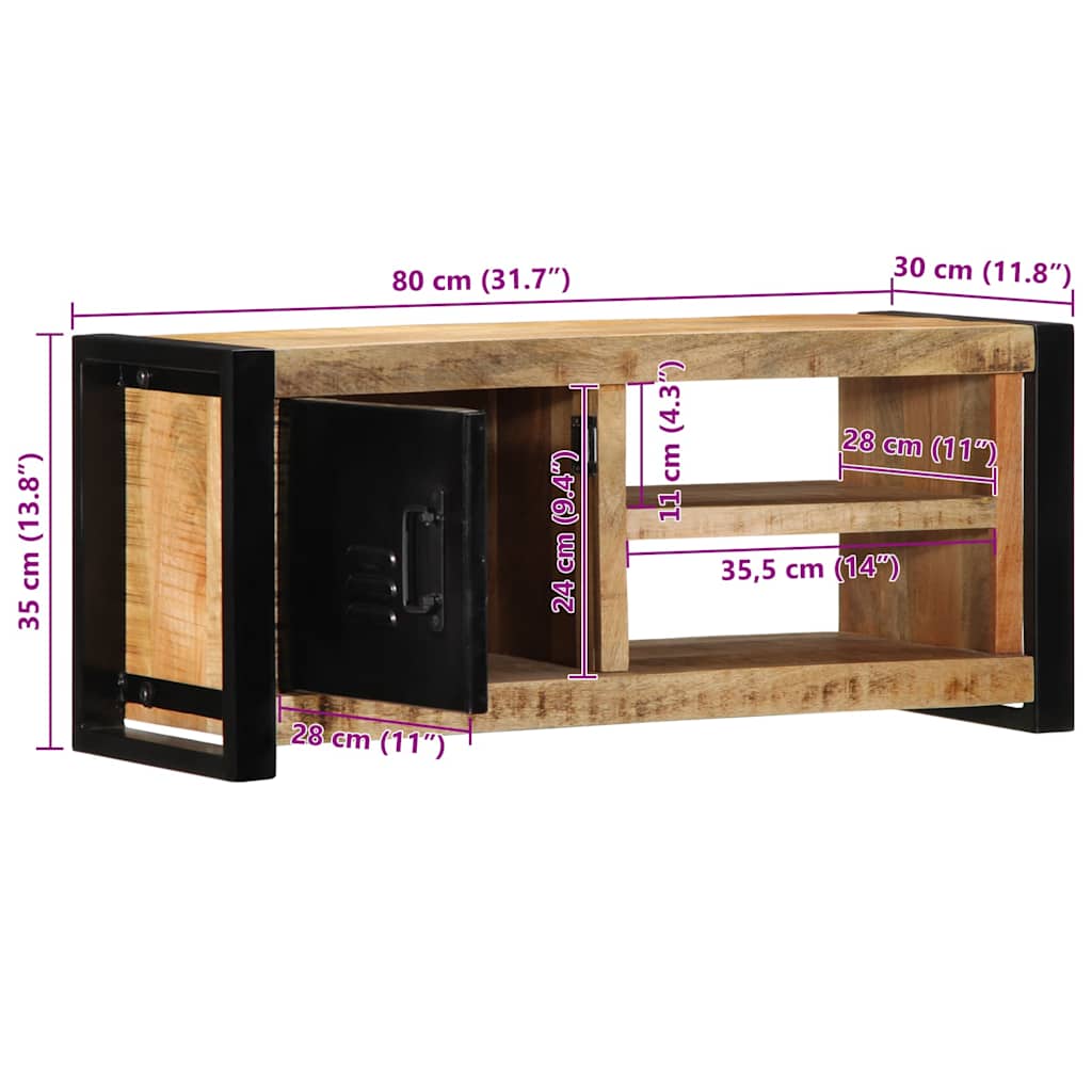TV Cabinet 80x30x35 cm Solid Rough Wood Mango