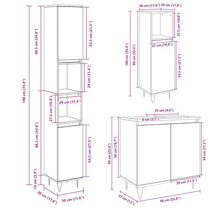 3 Piece Bathroom Furniture Set Sonoma Oak Engineered Wood