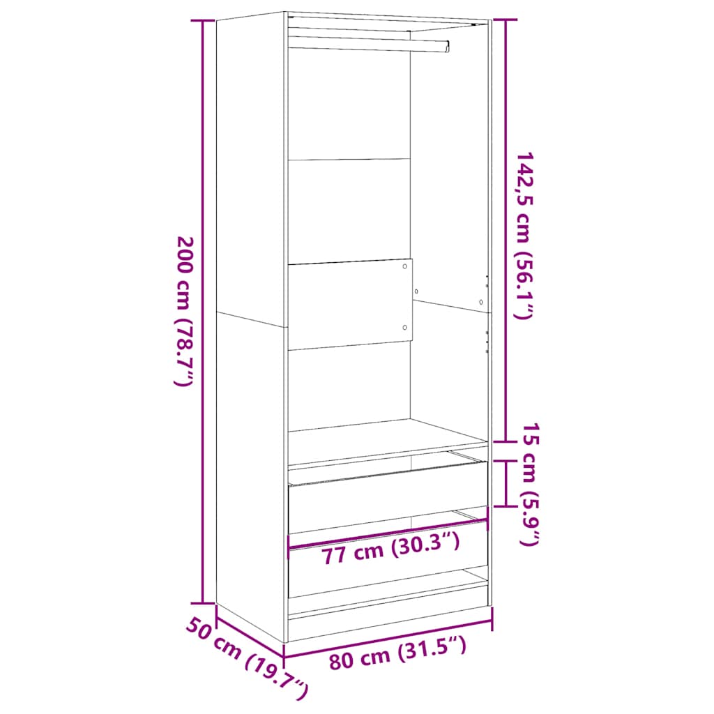 Wardrobe Concrete Grey 80x50x200 cm Engineered Wood