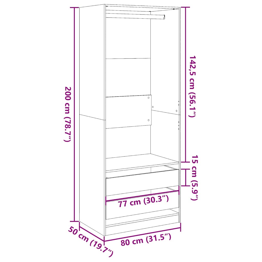 Wardrobe Old Wood 80x50x200 cm Engineered Wood