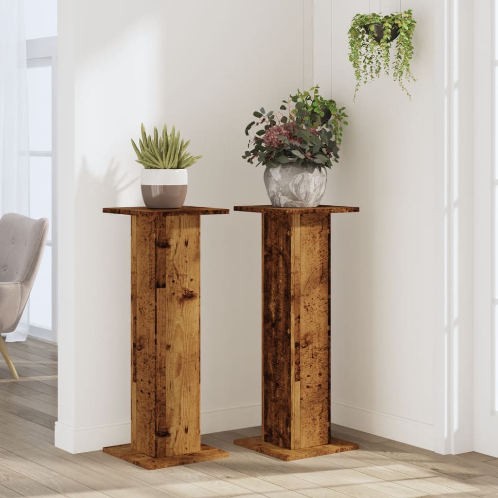 Plant Stands 2 pcs Old Wood 30x30x80 cm Engineered Wood