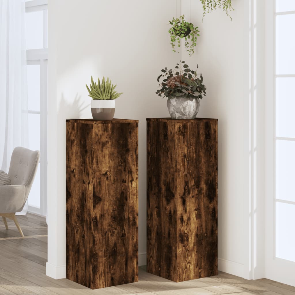 Plant Stands 2 pcs Smoked Oak 33x33x100 cm Engineered Wood