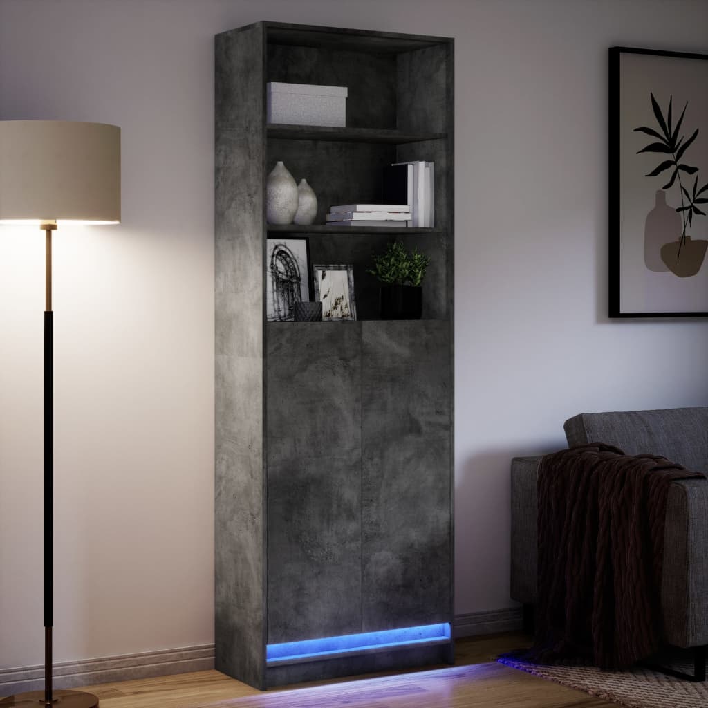 Highboard with LED Concrete Grey 69x32,5x200 cm Engineered Wood