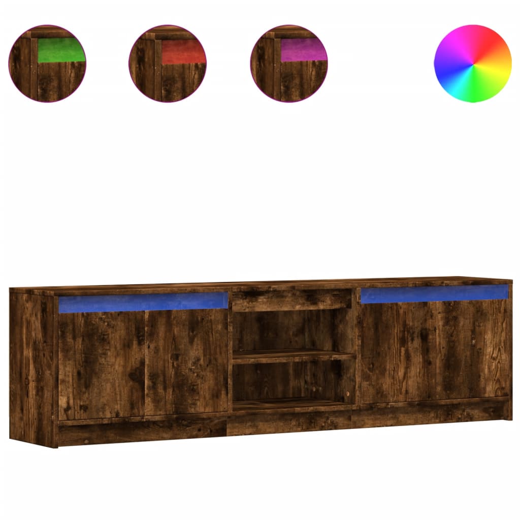 TV Cabinet with LED Smoked Oak 180x34x50 cm Engineered Wood