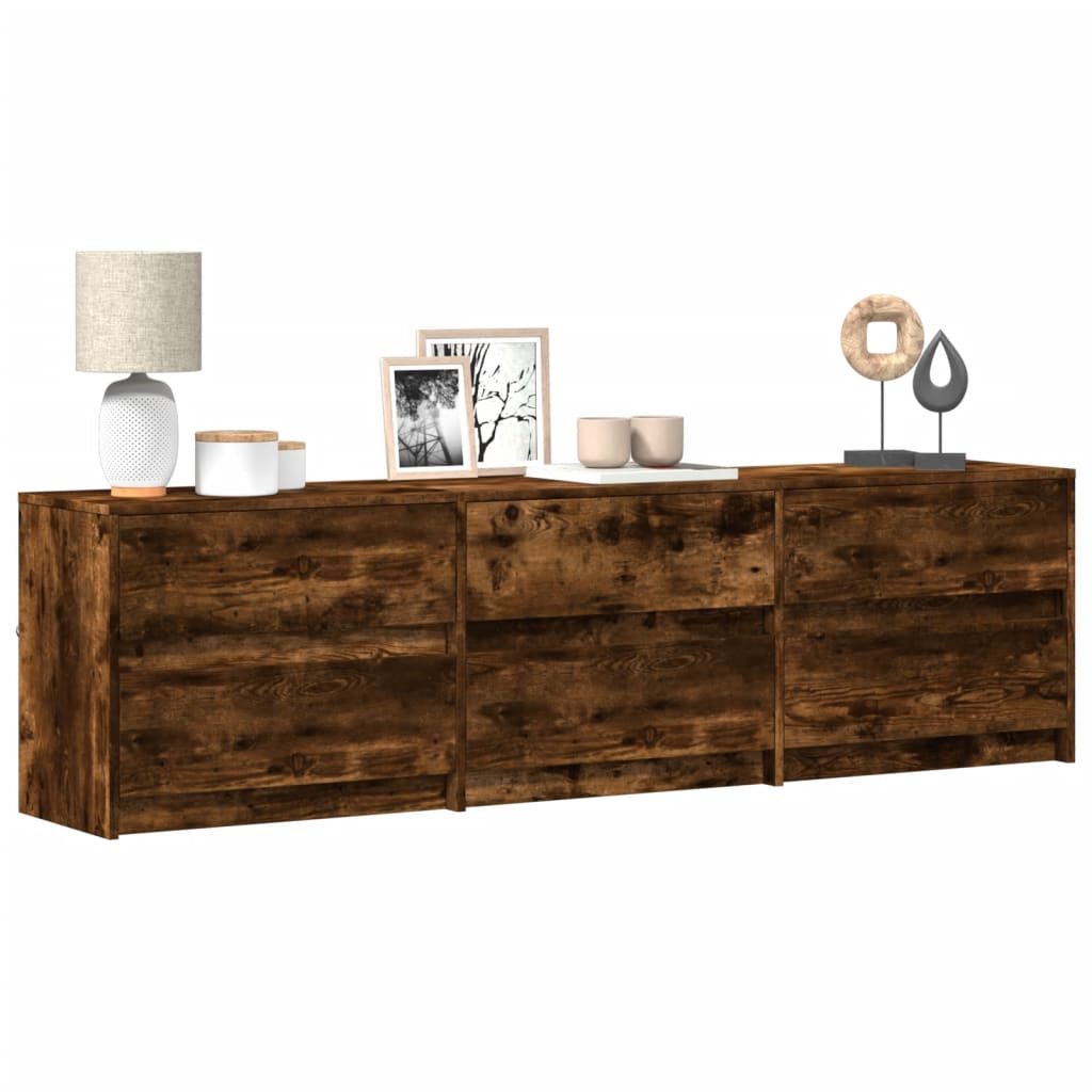 TV Cabinet with LED Smoked Oak 180x34x50 cm Engineered Wood