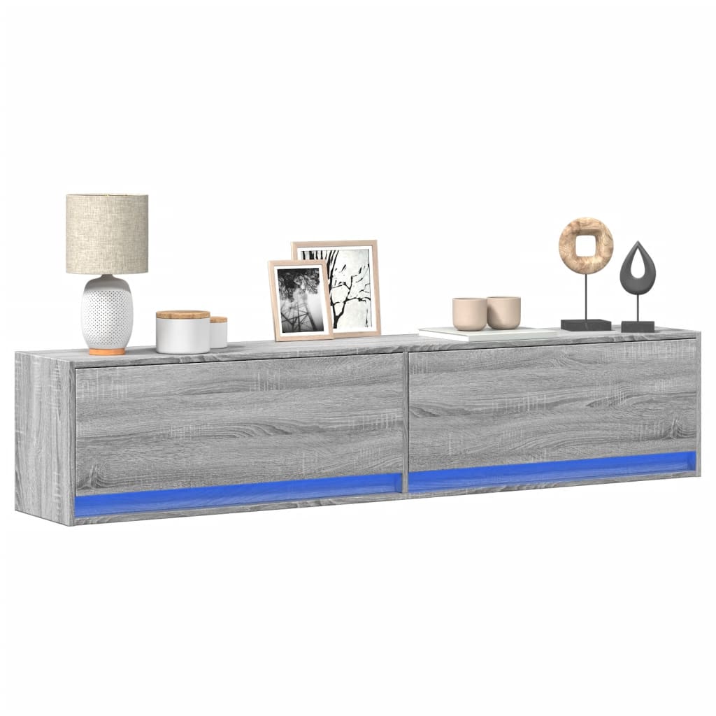TV Wall Cabinet with LED Grey Sonoma 180x31x38 cm