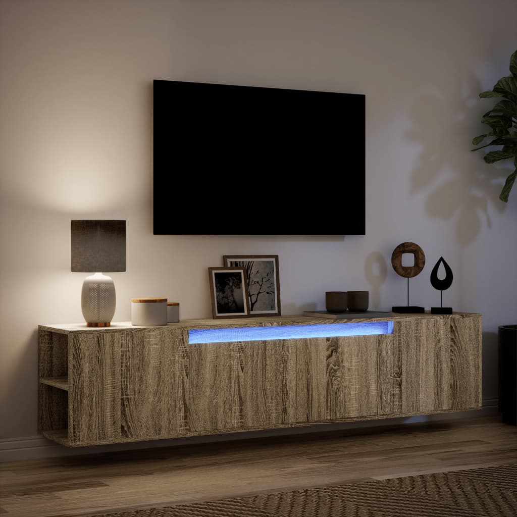 TV Wall Cabinet with LED Sonoma Oak 180x31x39,5 cm