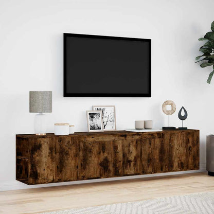 TV Wall Cabinet with LED Smoked Oak 180x31x39.5 cm