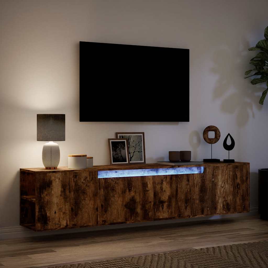 TV Wall Cabinet with LED Smoked Oak 180x31x39.5 cm