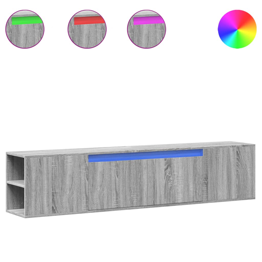 TV Wall Cabinet with LED Grey Sonoma 180x31x39.5 cm