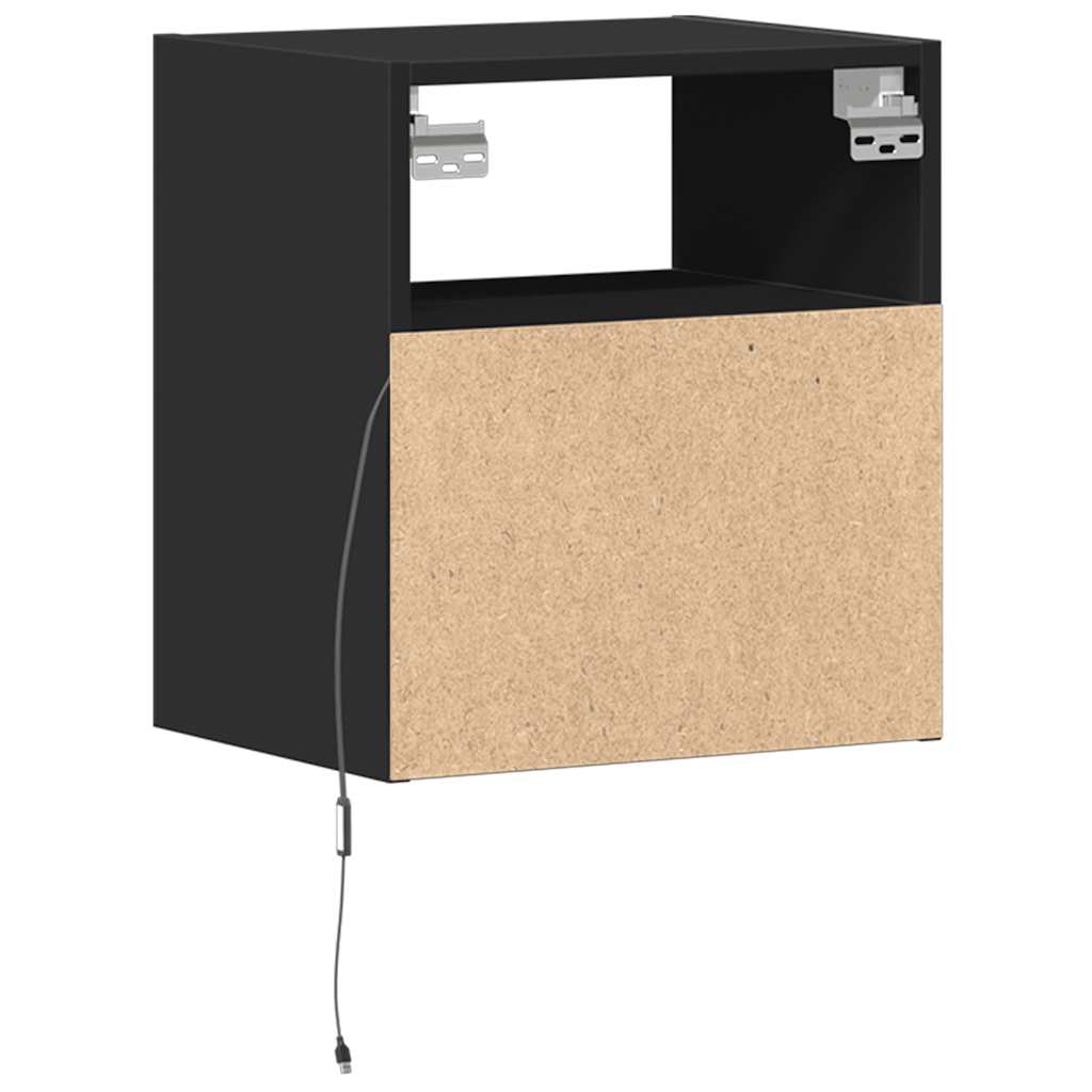 Wall-mounted Bedside Cabinets with LED Lights 2 pcs Black