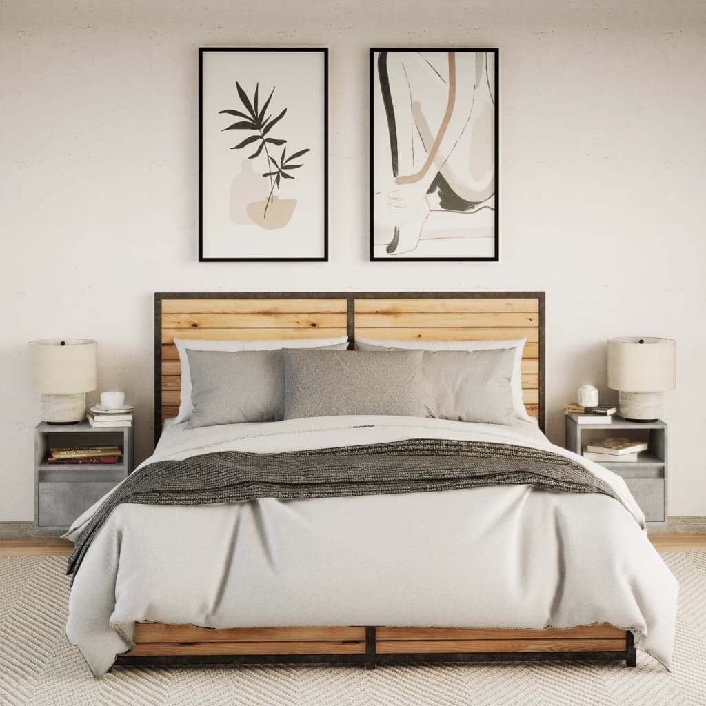 Wall-mounted Bedside Cabinets with LED 2 pcs Concrete Grey