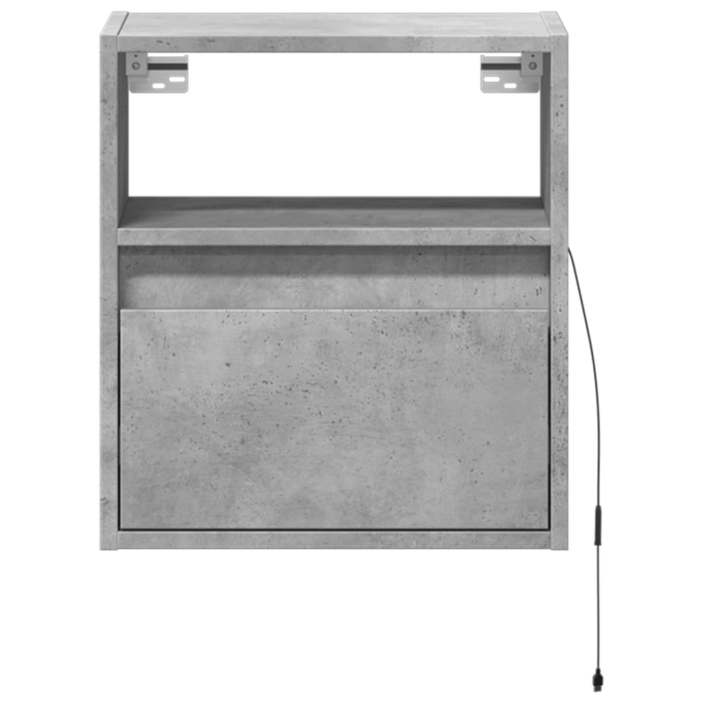 Wall-mounted Bedside Cabinets with LED 2 pcs Concrete Grey