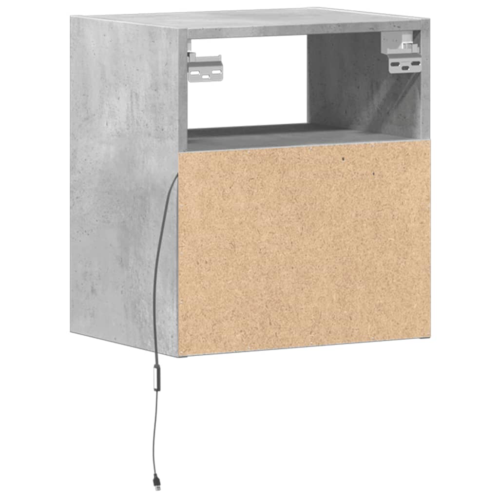 Wall-mounted Bedside Cabinets with LED 2 pcs Concrete Grey