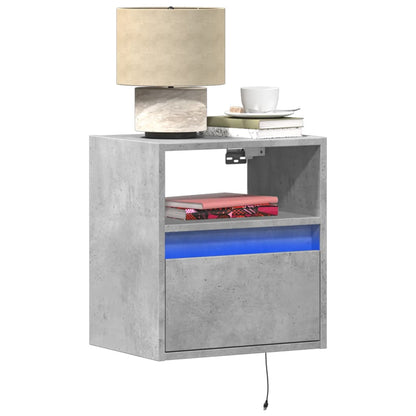 Wall-mounted Bedside Cabinets with LED 2 pcs Concrete Grey