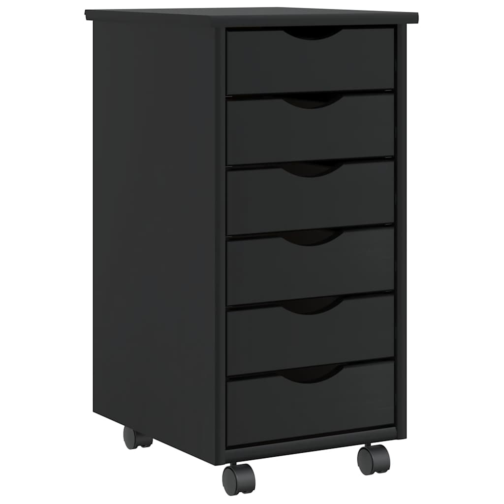 Rolling Cabinet with Drawers MOSS Black Solid Wood Pine